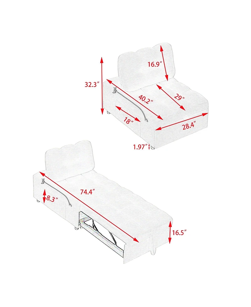 Streamdale Furniture 40.20 inches long, Teddy Sofa Fabric,a convertible sofa-bed, for Apartment Office Living Room