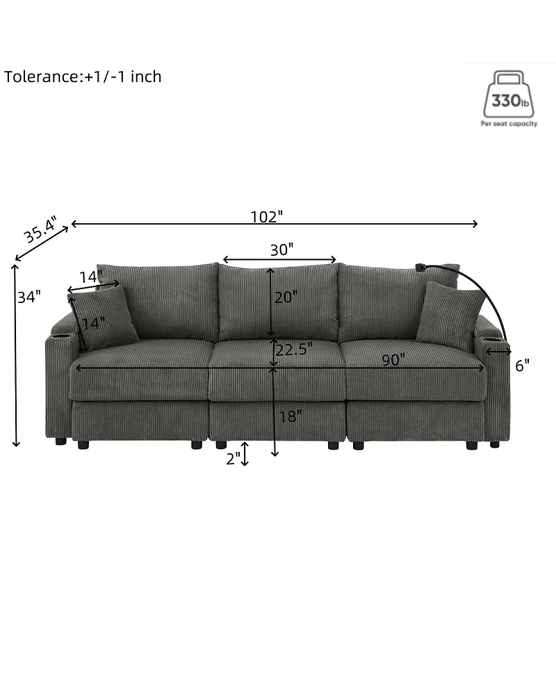 Streamdale Modern 2-Piece Corduroy Sofa Set with Storage, Cup and Phone Holders