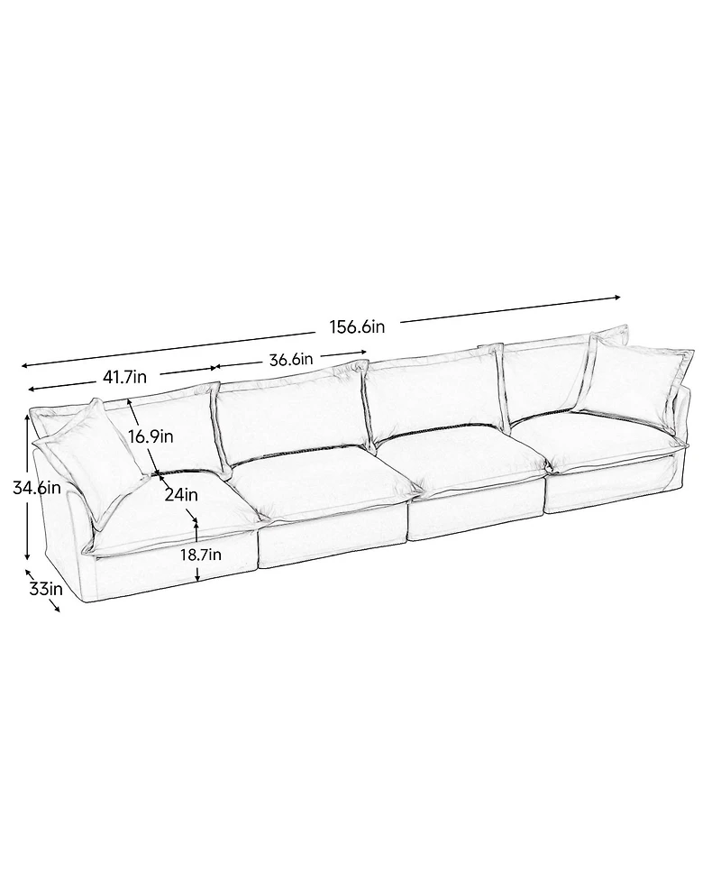 Streamdale Furniture Slipcovered 4-Seater Sofa with Removable Cover in Cream Chenille