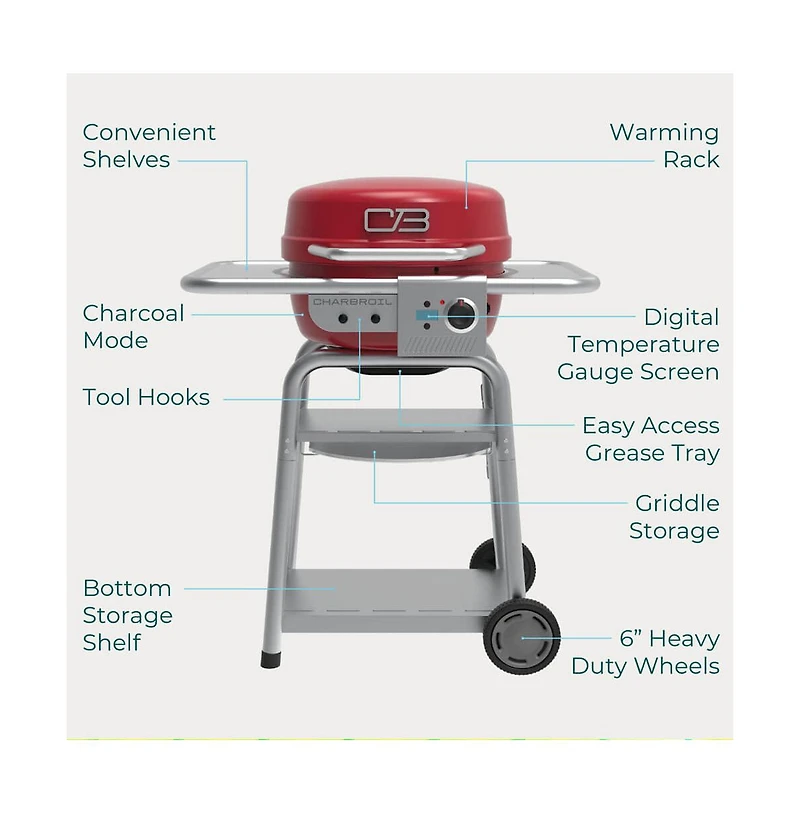 Char-Broil Bistro Pro Electric Grill and Griddle with Charcoal Mode - Red