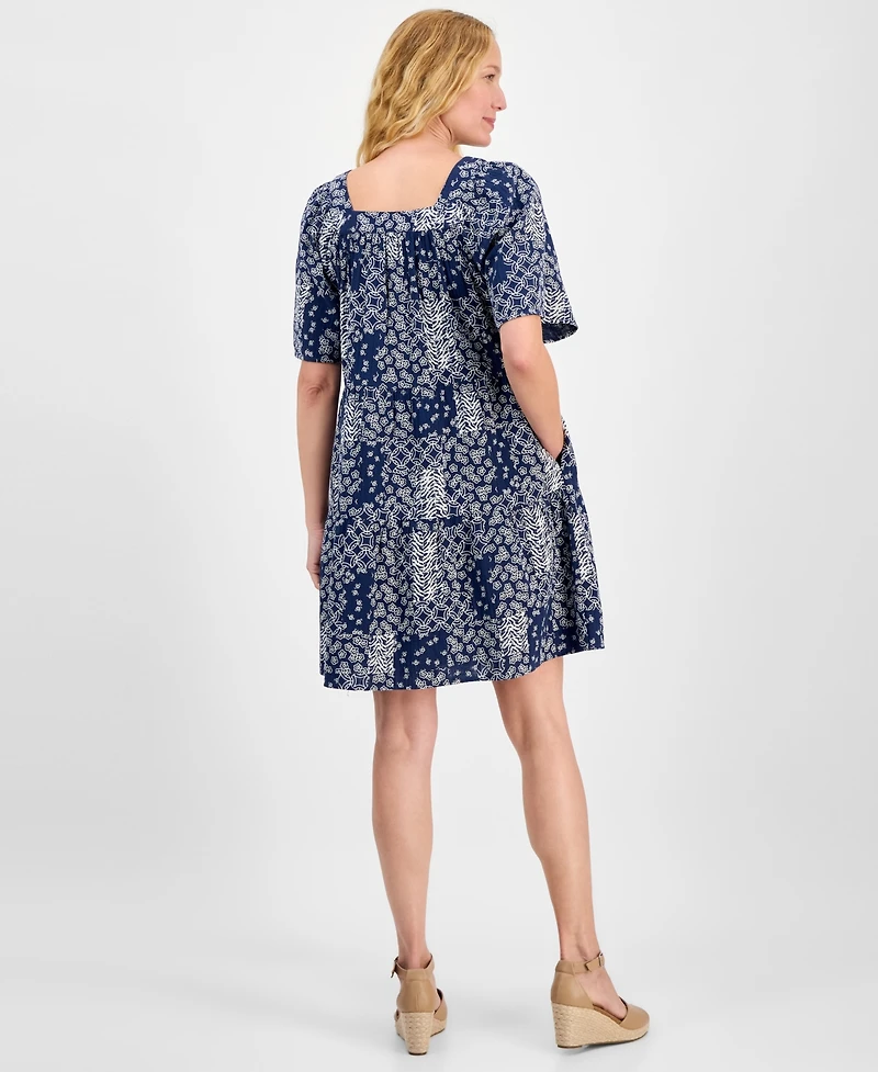 Style & Co Petite Square-Neck Cotton Tiered Dress, Exclusively at Macy's