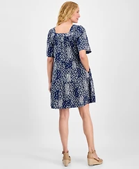 Style & Co Petite Square-Neck Cotton Tiered Dress, Exclusively at Macy's