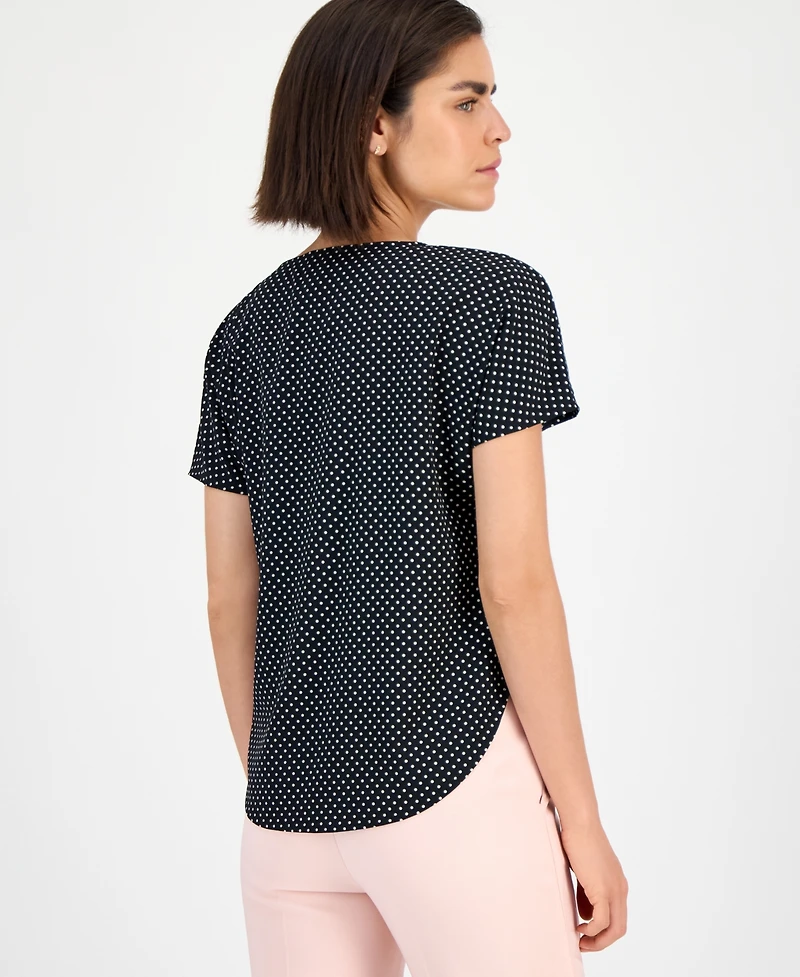 Anne Klein Women's Printed Boat Neck Short-Sleeve Top