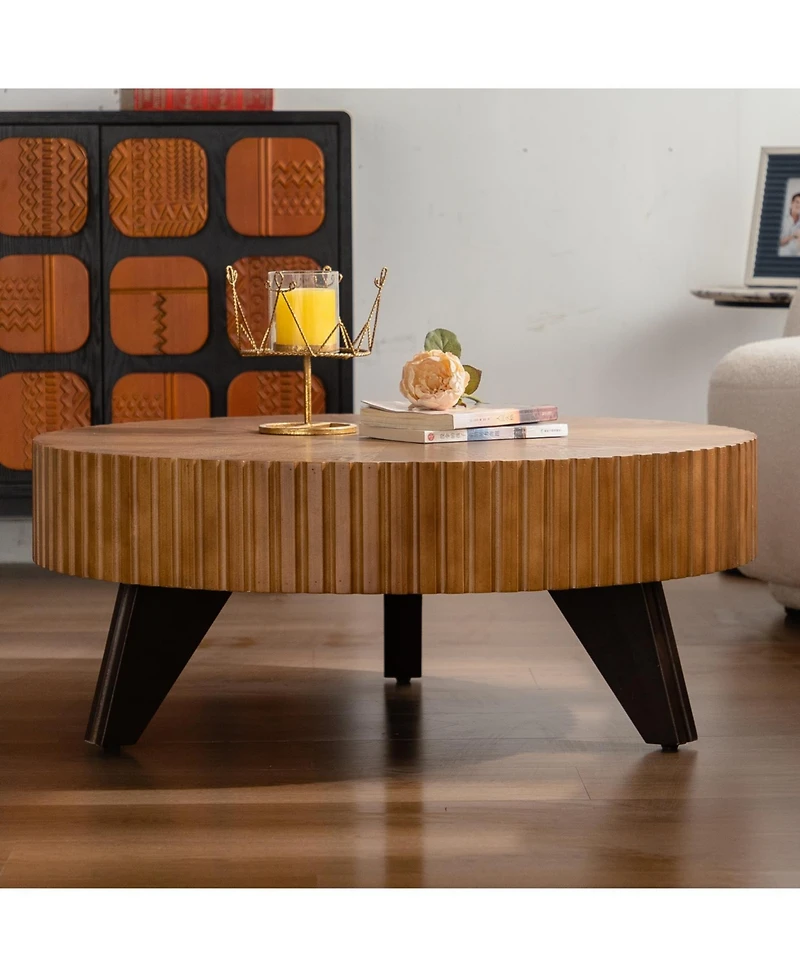 Streamdale 35.4 "Round Retro Coffee Table, Coffee Table Suitable For Coffee and Home Decor, Natural