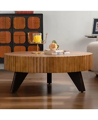 Streamdale 35.4 "Round Retro Coffee Table, Coffee Table Suitable For Coffee and Home Decor, Natural