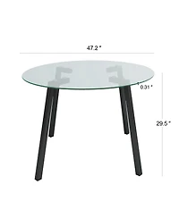 Streamdale 47.2" Modern Round Glass Dining Table with Black Legs
