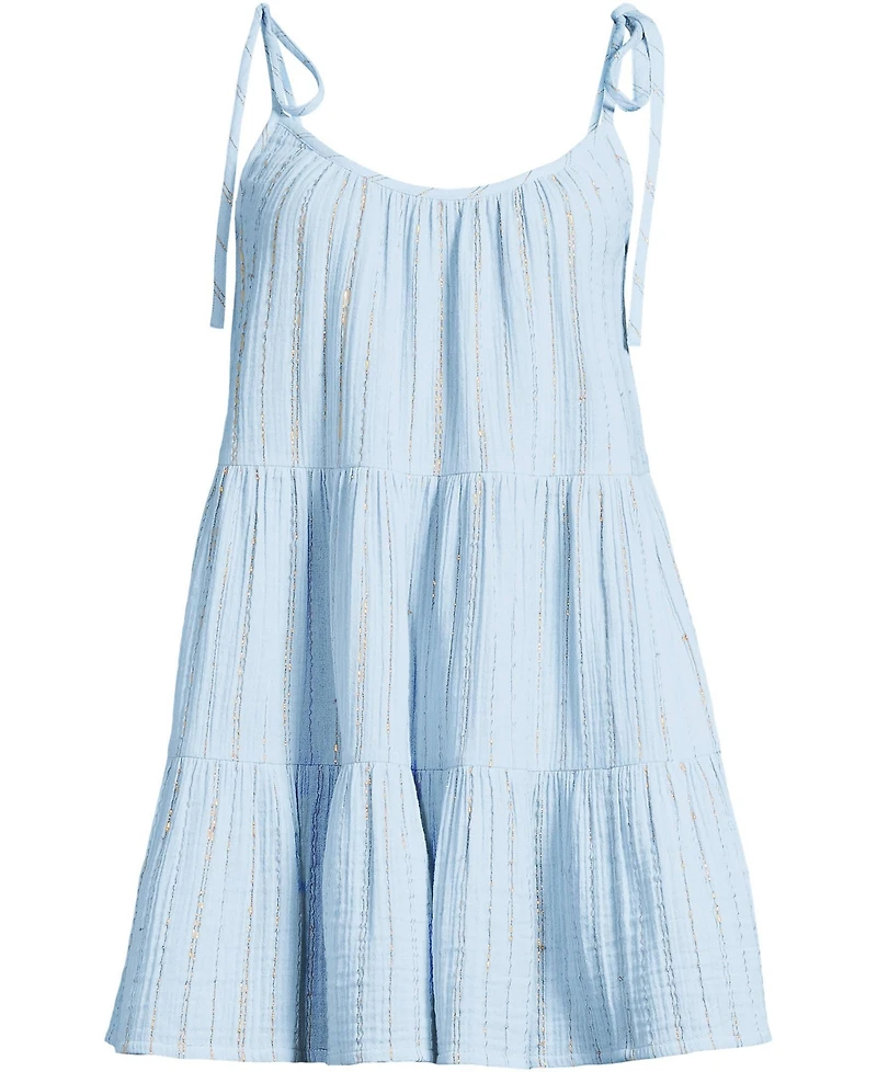 Lands' End Plus Cotton Gauze Metallic Tiered Mini Cover-up Dress