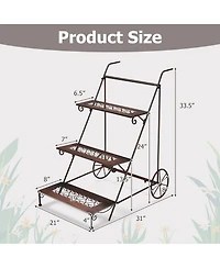 Gymax 3-Tier Metal Plant Stand Ladder Shaped Flower Pot Holder Storage Rack w/ Wheels