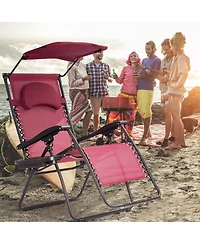 Gymax Folding Recliner Zero Gravity Lounge Chair W/ Shade Canopy Cup Holder
