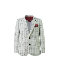 Elie Balleh Boys White Plaid Boucle Slim Fit Jacket