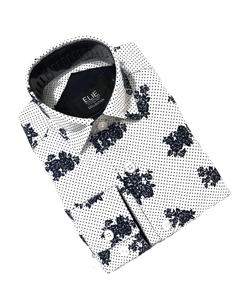 Elie Balleh Big Boys White Floral Print Slim Fit Short Sleeve Shirt