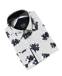 Elie Balleh Big Boys White Floral Print Slim Fit Short Sleeve Shirt