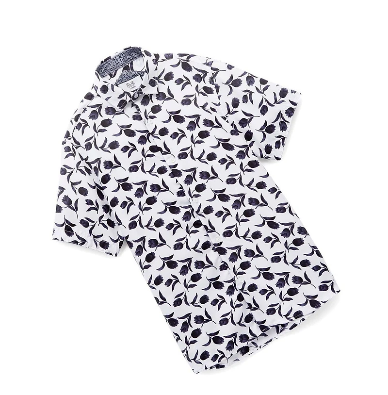 Elie Balleh Big Boys Blue Floral Button-Down Slim Fit Short Sleeve Shirt