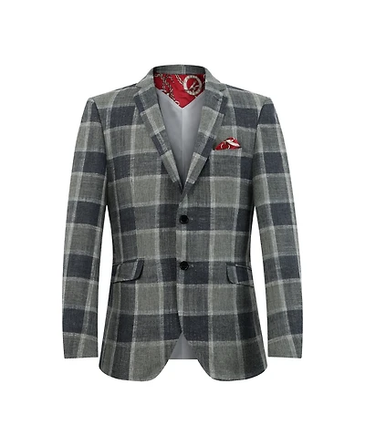 Elie Balleh Boys Grey Slim Fit Plaid Blazer