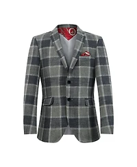 Elie Balleh Boys Grey Slim Fit Plaid Blazer