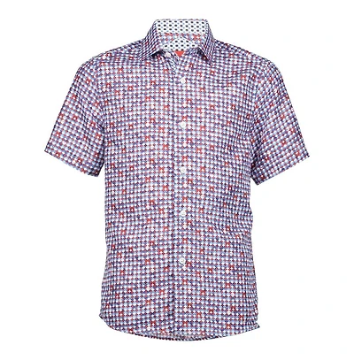 Elie Balleh Big Boys Blue Short Sleeve Circle Diamond Multicolor Slim Fit Shirt