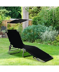 Gymax Set of 2 Foldable Lounge Chair Adjustable Outdoor Beach Patio Recliner W/ Sun Shade