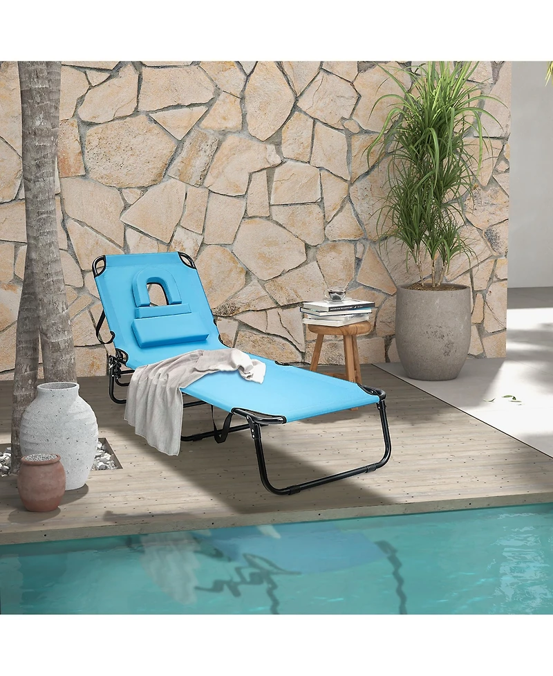 Gymax Folding Chaise Lounge Chair Bed Adjustable Patio Beach Camping Recliner
