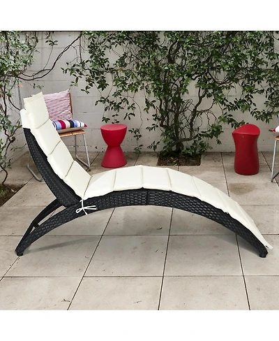 Gymax Foldable Rattan Wicker Chaise Lounge Chair w/ Cushion Patio Outdoor