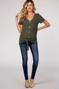 Pinkblush Maternity Light Olive Button Tie Front Top