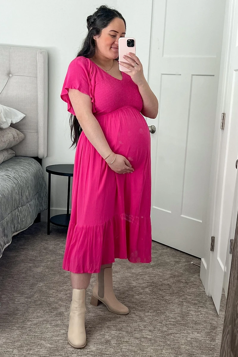 Pinkblush Maternity Fuchsia Smocked Ruffle Dress