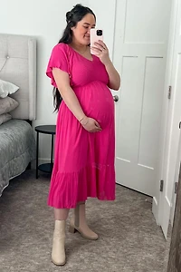 Pinkblush Maternity Fuchsia Smocked Ruffle Dress