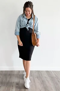 Pinkblush Maternity Charcoal Chambray Rolled Cuff Shirt