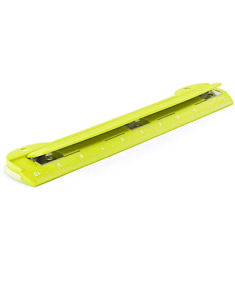 3 Hole Punch Pink, Portable Puncher for Ring Binder, Sheets Capacity, Removable Chip Tray, 10” Ruler School, Office, 1 Pc-by Enday