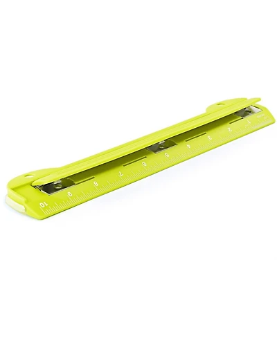 3 Hole Punch Pink, Portable Puncher for Ring Binder, Sheets Capacity, Removable Chip Tray, 10” Ruler School, Office, 1 Pc-by Enday