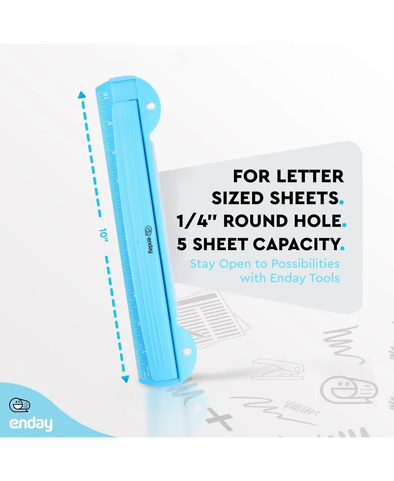 3 Hole Punch Pink, Portable Puncher for Ring Binder, Sheets Capacity, Removable Chip Tray, 10” Ruler School, Office, 1 Pc-by Enday