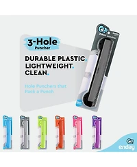 3 Hole Punch Pink, Portable Puncher for Ring Binder, Sheets Capacity, Removable Chip Tray, 10” Ruler School, Office, 1 Pc-by Enday