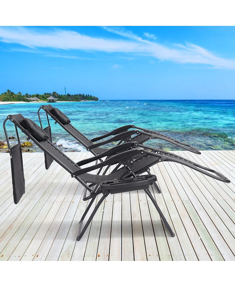 Gymax Folding Recliner Zero Gravity Lounge Chair W/ Shade Canopy Cup Holder