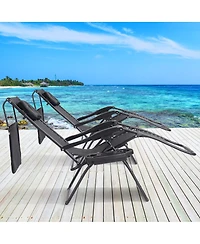 Gymax Folding Recliner Zero Gravity Lounge Chair W/ Shade Canopy Cup Holder