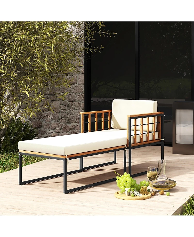 Gymax 2PCS Outdoor Chaise Lounge Chair Acacia Wood Heavy Duty 1200 lbs Weight Capacity