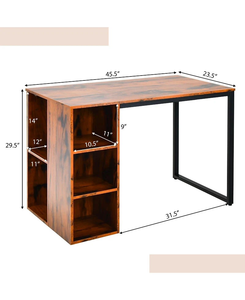 Computer Desk with 5 Side Shelves and Metal Frame