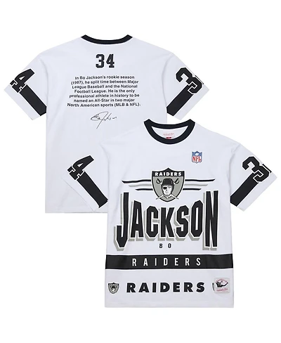 Mitchell & Ness Men's Bo Jackson White Las Vegas Raiders Name Number Team Origins Vintage Logo T-Shirt