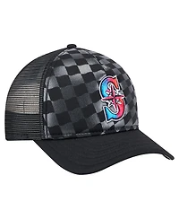 New Era Men's Black Seattle Mariners Gradient 9FORTY A-Frame M-Crown Trucker Adjustable Hat