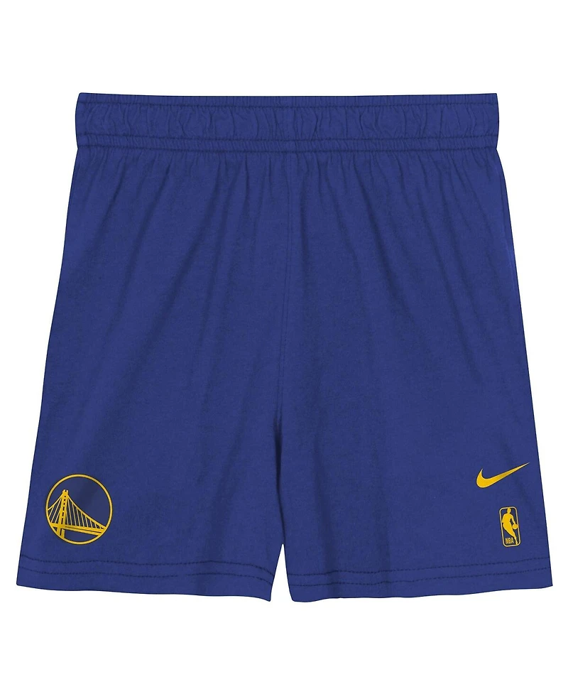 Nike Big Boys and Girls 2-Piece Royal Golden State Warriors Practice T-Shirt Shorts Set