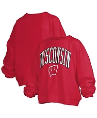 Pressbox Women's Red Wisconsin Badgers Janise Arch Over Logo Waist Length Oversized Pullover Sweatshirt