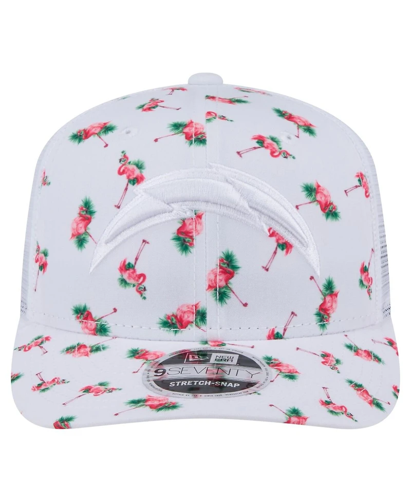 New Era Men's White Los Angeles Chargers Adventure Flamingo Pattern 9SEVENTY Stretch Snap Hat