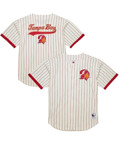 Mitchell & Ness Men's Cream Tampa Bay Buccaneers Final Seconds Vintage Logo Mesh Button-Up Shirt