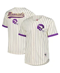 Mitchell & Ness Men's Cream Minnesota Vikings Vintage Logo Final Seconds Full-Button Mesh T-Shirt