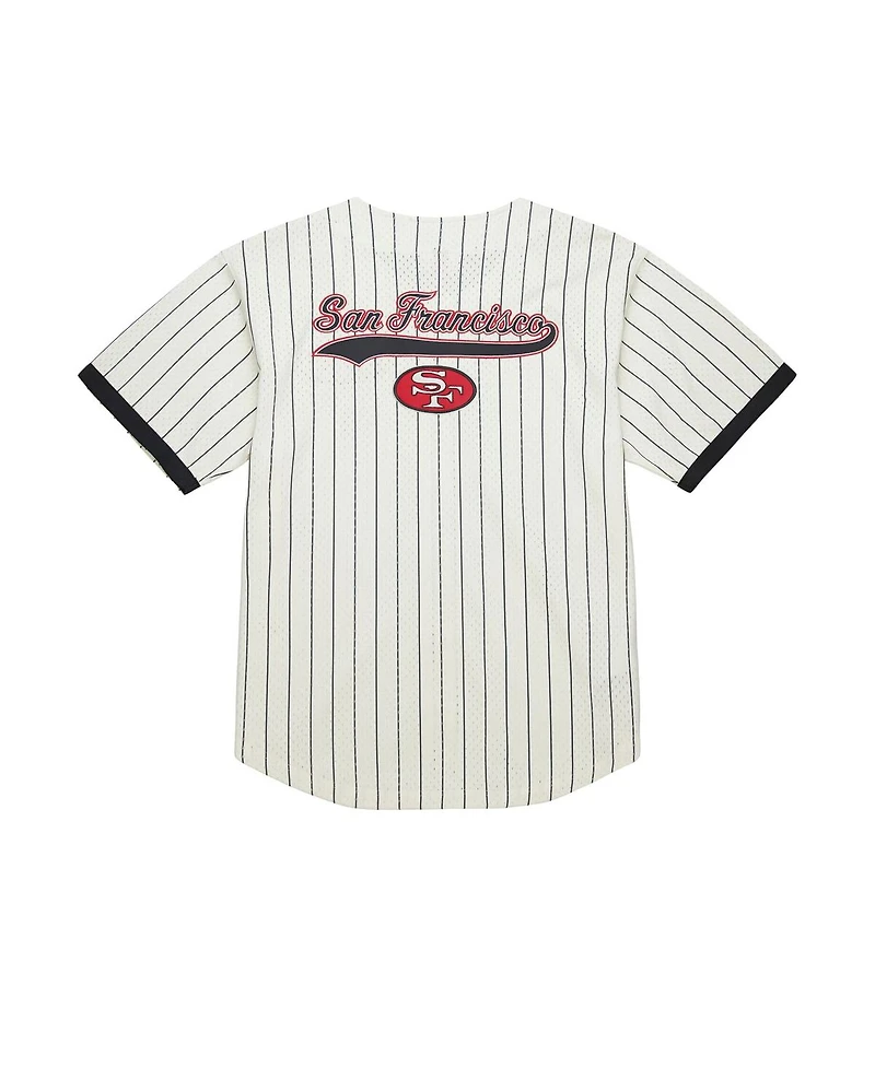 Mitchell & Ness Men's Cream San Francisco 49ers Final Seconds Vintage Logo Mesh Button-Up Shirt