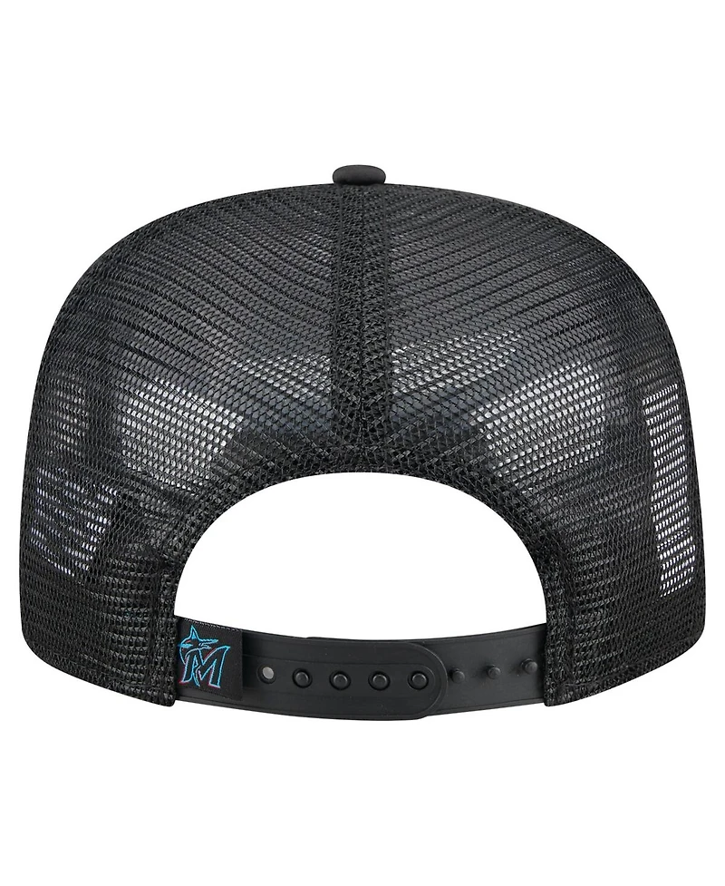 New Era Men's Black Miami Marlins Retro Satin Script Golfer Adjustable Hat