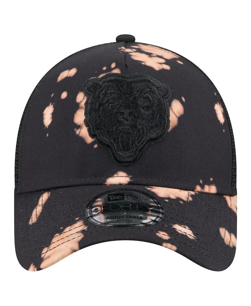 New Era Men's Black Chicago Bears Bleached A-Frame 9FORTY Trucker Adjustable Hat