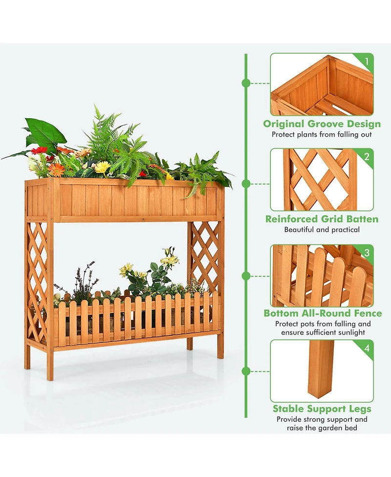 Gymax 2-Tier Raised Garden Bed Elevated Wood Planter Box for Vegetable Flower Herb