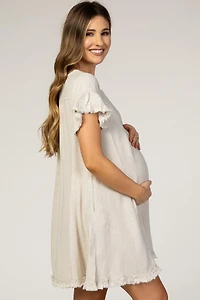 Pinkblush Maternity Beige Fringe Linen Dress