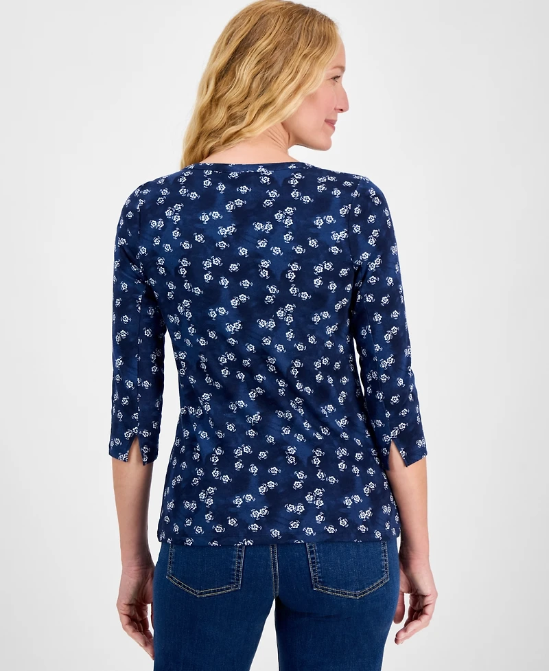 Style & Co Petite Spotty Airy Floral-Print Pima Cotton Top, Exclusively at Macy's