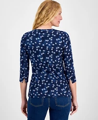 Style & Co Petite Spotty Airy Floral-Print Pima Cotton Top, Exclusively at Macy's