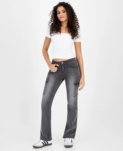 Madden Girl Juniors' Low Rise Cargo Bootcut Jeans